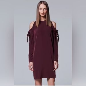NWT Vera Wang Plum Cold Shoulder Dress With Ribbon Detail Size M
